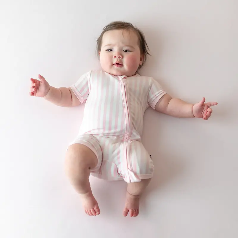Zipper Shortall Romper In Small Sakura Stripe 1