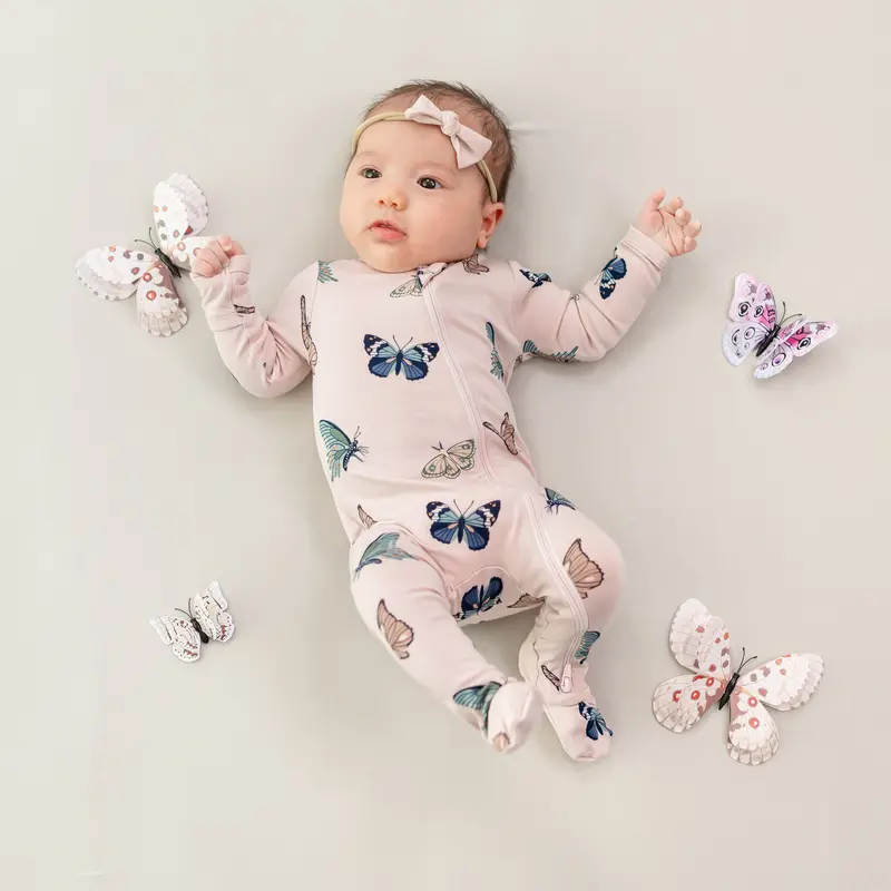 Zippered Footie In Blush Butterfly 1