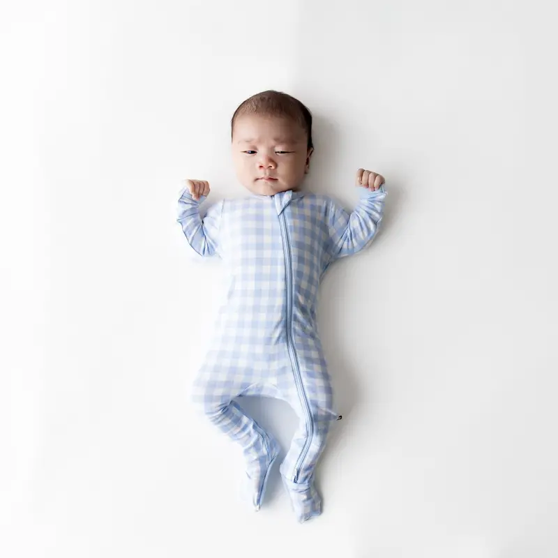 Zippered Footie In Gingham Breeze 1