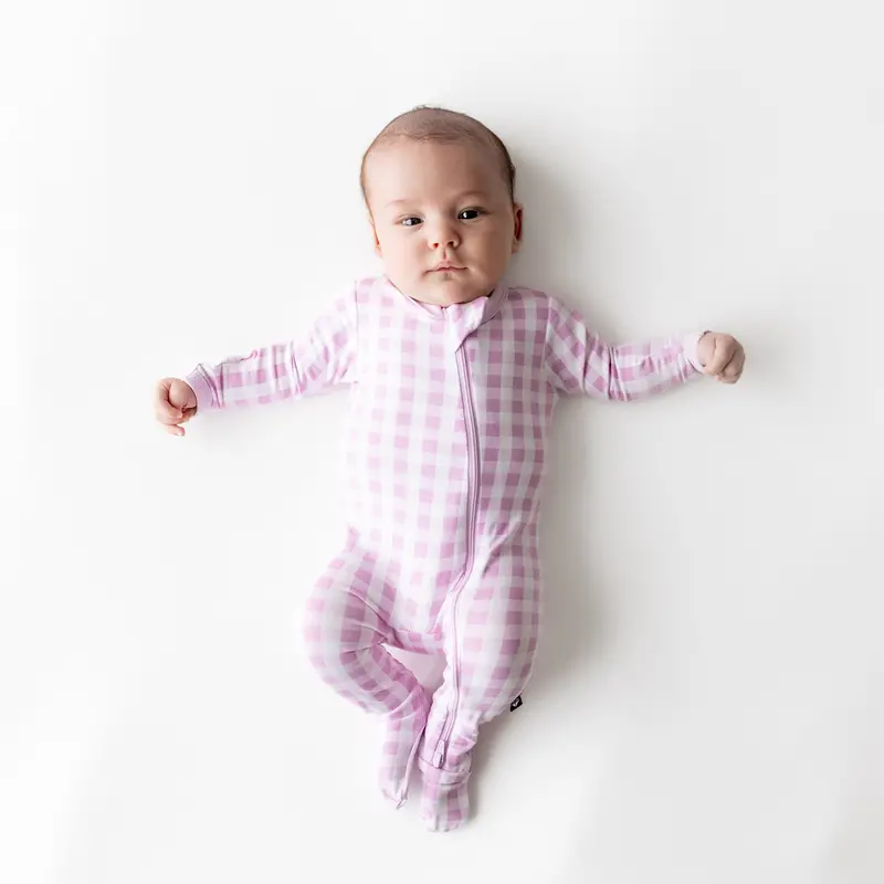 Zippered Footie In Gingham Thistle 1