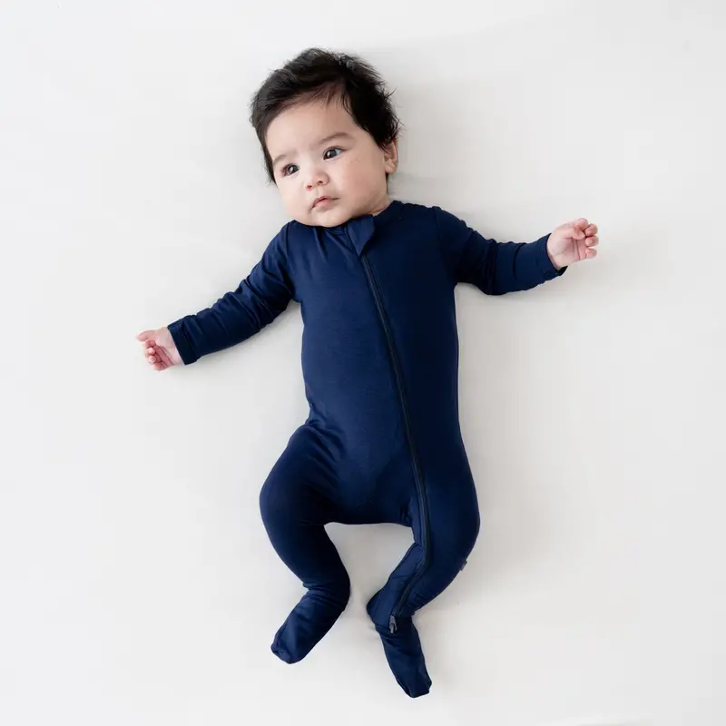 Zippered Footie In Navy 1