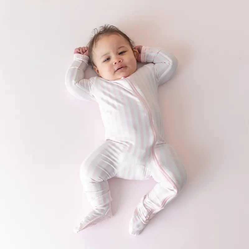 Zippered Footie In Small Sakura Stripe 1