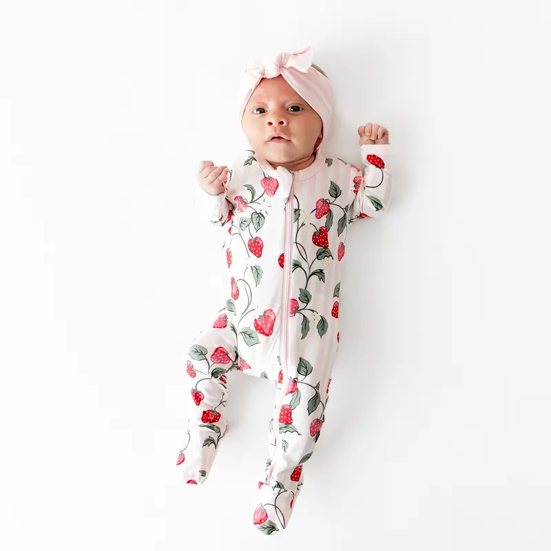 Zippered Footie In Strawberry Fields 1