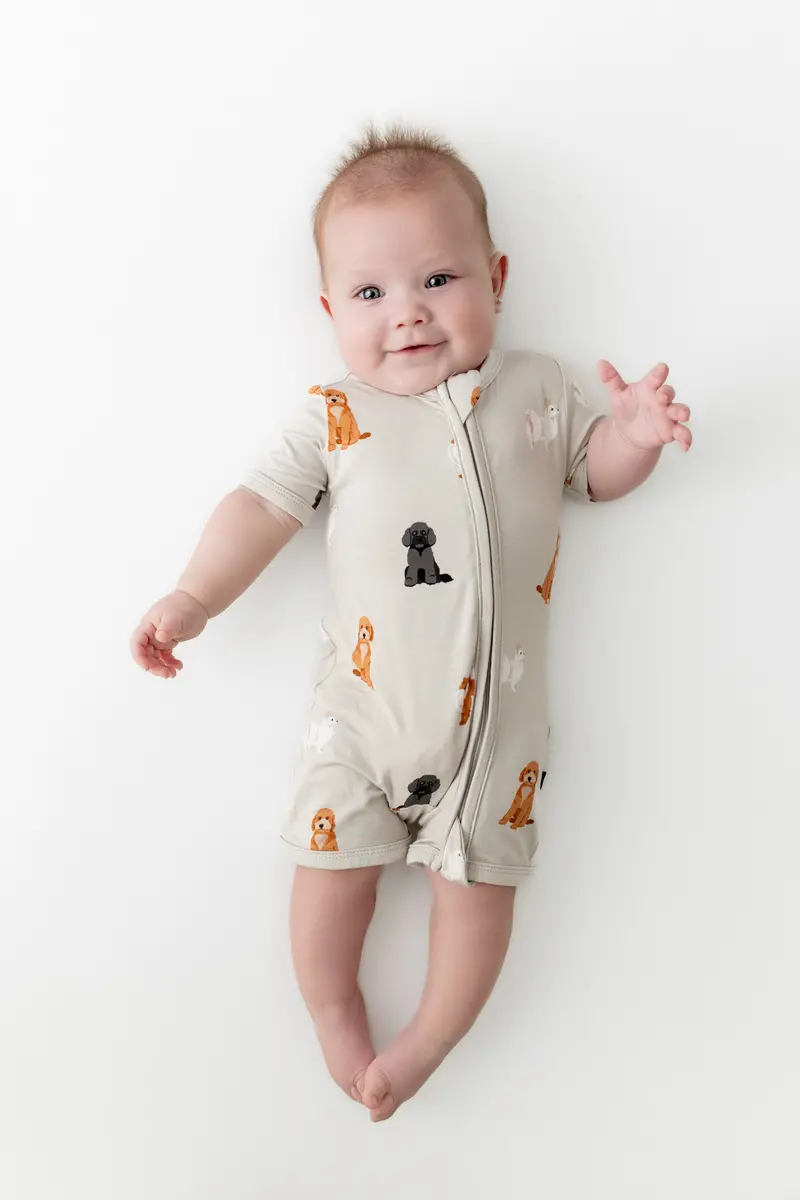 Zippered Shortall Romper In Fluffy Dog 1