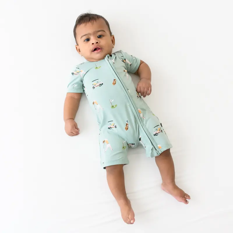 Zippered Shortall Romper In Golf 1