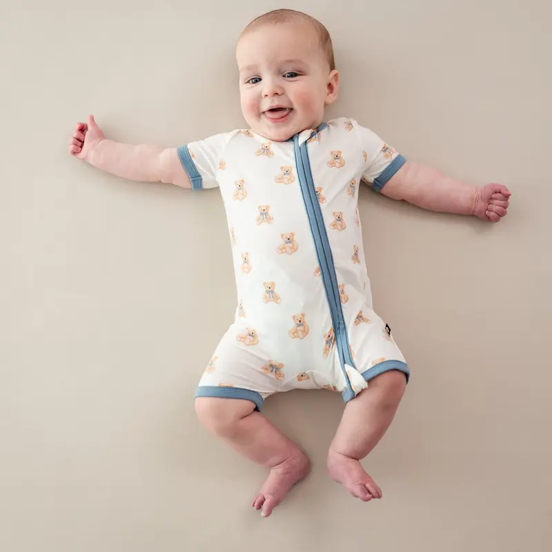 Zippered Shortall Romper In Teddy Bear 1