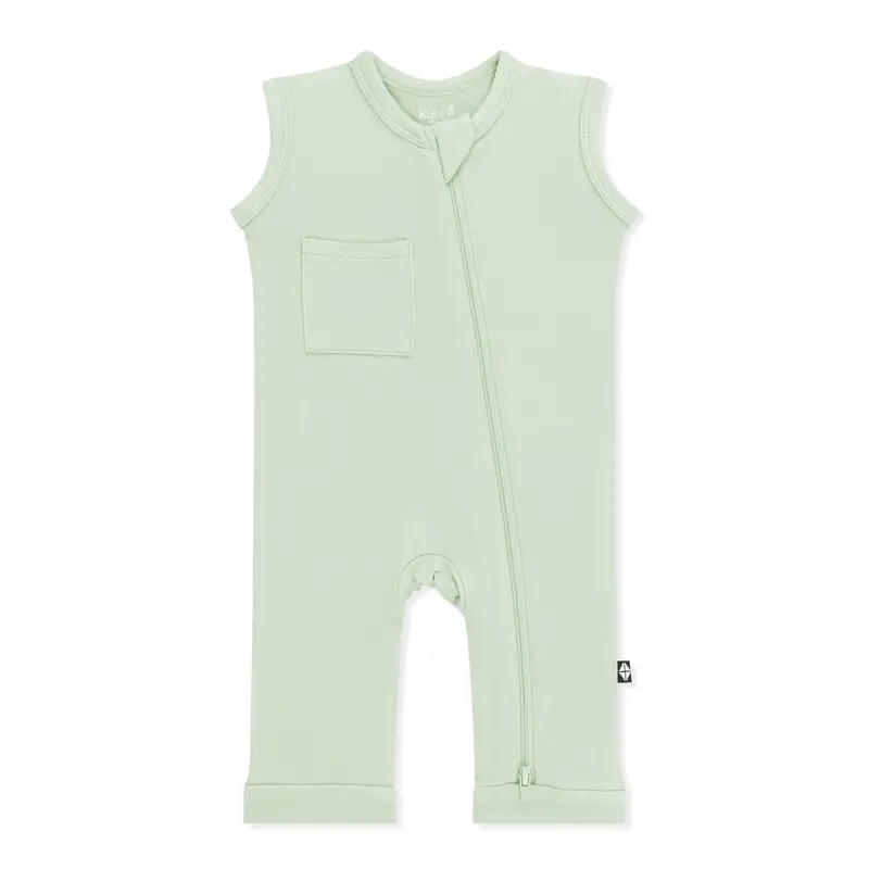 Zippered Sleeveless Romper In Basil 1