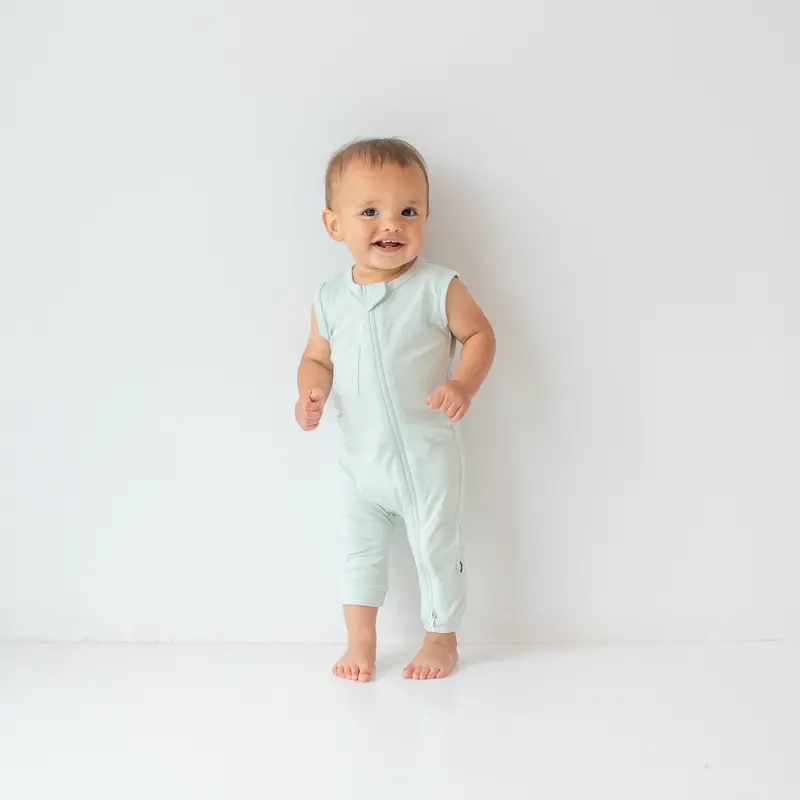 Zippered Sleeveless Romper In Dew 1