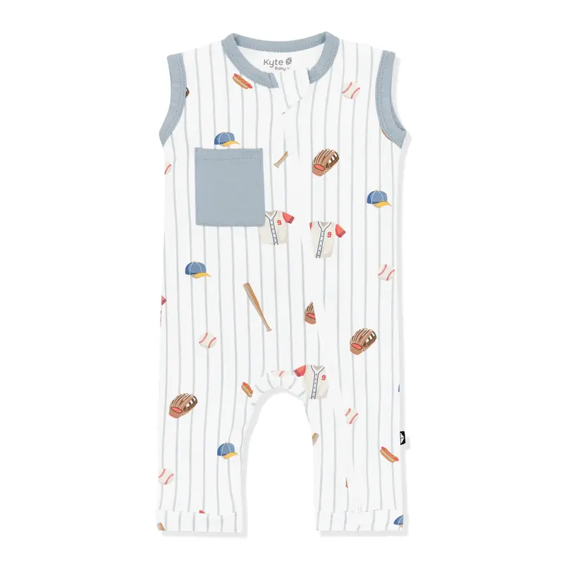 Zippered Sleeveless Romper In Home Run 2