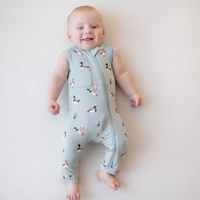 Zippered Sleeveless Romper In Mallard Duck 1