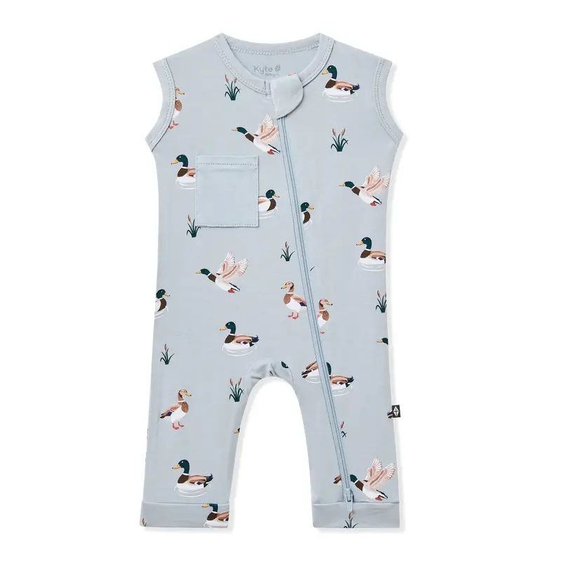 Zippered Sleeveless Romper In Mallard Duck 2