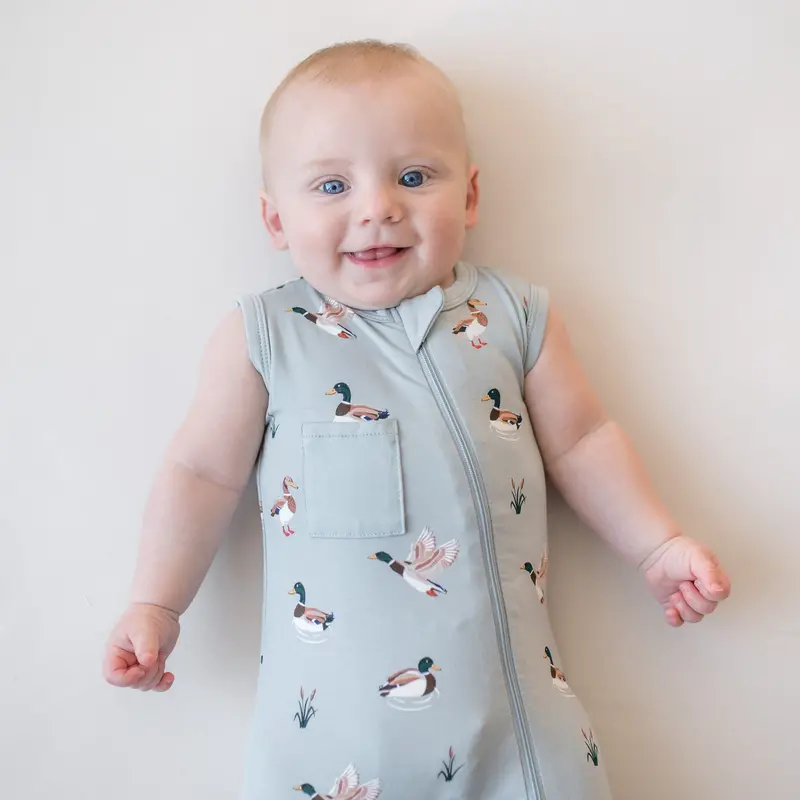 Zippered Sleeveless Romper In Mallard Duck 3