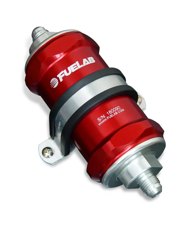 Fuelab 818 In-Line Fuel Filter Standard -6An In/Out 100 Micron Stainless - Red 1