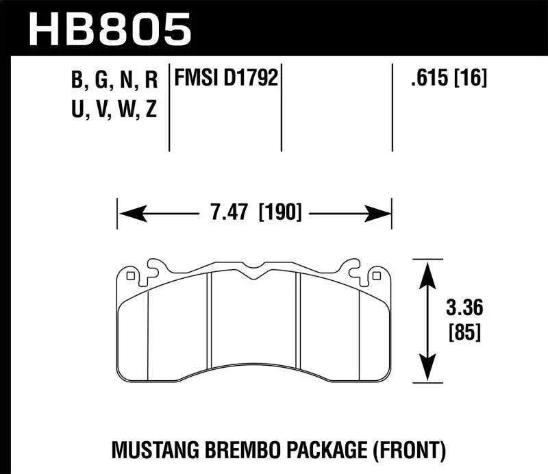 Hawk 15-17 Ford Mustang Brembo Package Hp Plus Front Brake Pads 1
