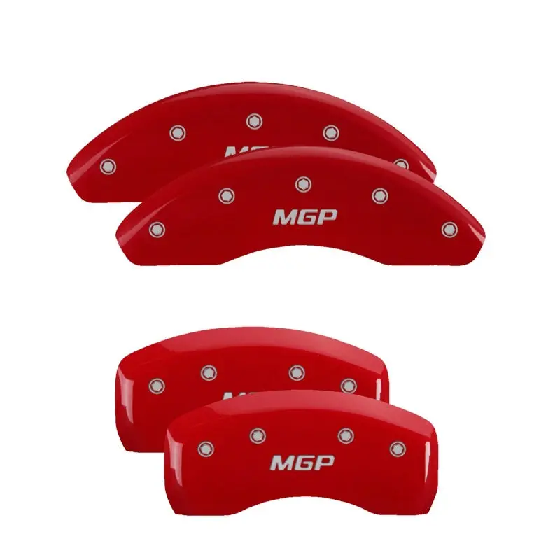 Mgp Denali Red Engraved Front & Rear Brake Caliper Covers With Silver Accent Trim 1