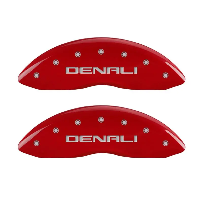 Mgp Denali Red Engraved Front & Rear Brake Caliper Covers With Silver Accent Trim 2