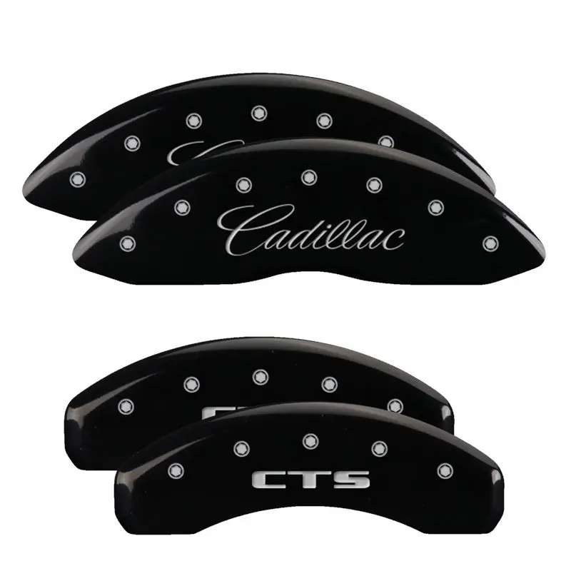 Mgp Engraved 4-Piston Caliper Covers – Front (Cursive) & Rear (Cts Logo), Black Finish With Silver Accent 1